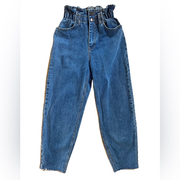 Oak + Fort Indigo Paperbag Waist Mom Jean 100% Cotton Size Medium - Picture 2 of 9